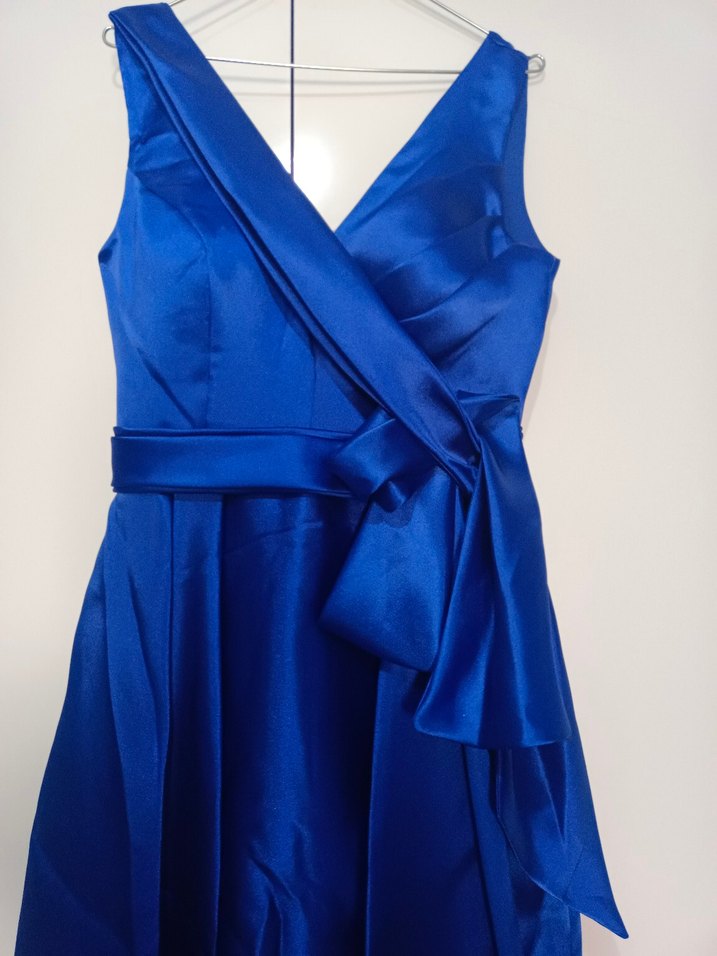 Lacivert Uzun Drapeli Kadın Abiye Elbise - Görsel 3