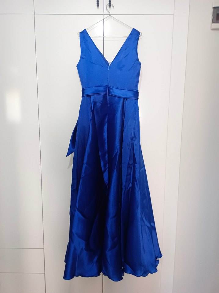 Lacivert Uzun Drapeli Kadın Abiye Elbise - Görsel 4