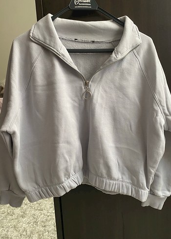 Gri Yarım Fermuarlı Kadın Sweatshirt