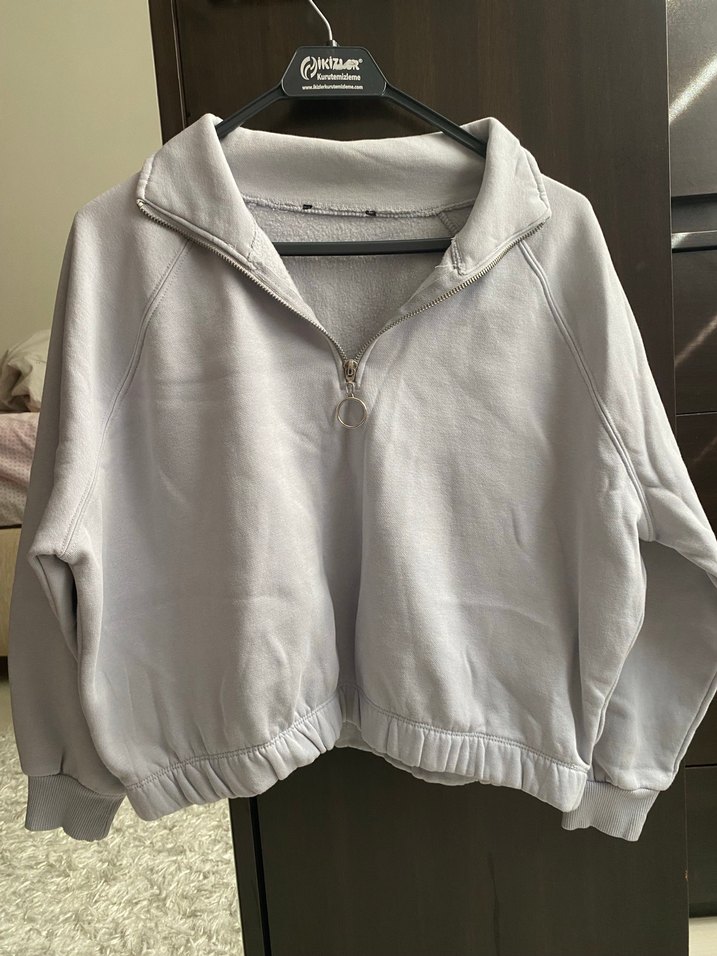 Gri Yarım Fermuarlı Kadın Sweatshirt - Görsel 2