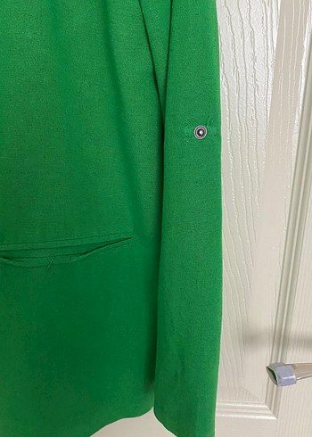 l Beden yeşil Renk Kadın Yeşil Keten Düğmeli Blazer Ceket
