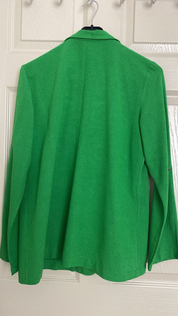 Kadın Yeşil Keten Düğmeli Blazer Ceket - Görsel 4