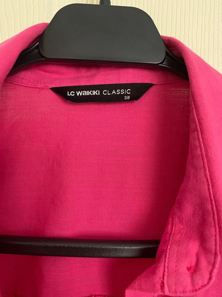 Düğmeli Pembe Keten Gömlek - Görsel 2