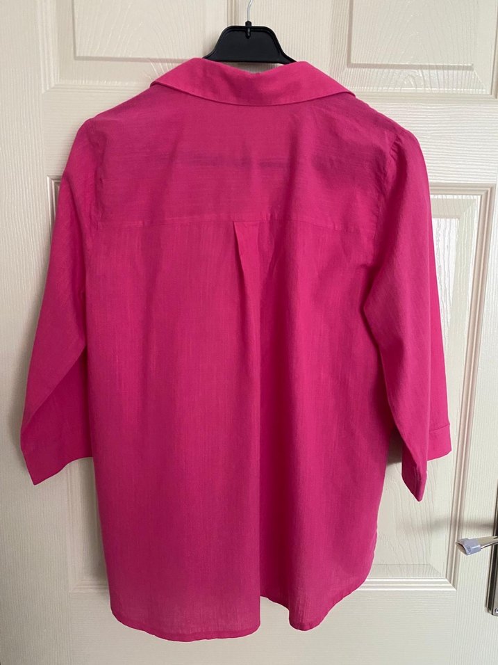 Düğmeli Pembe Keten Gömlek - Görsel 3