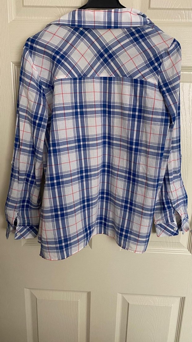 Kadın Mavi Ekose Pamuklu Uzun Kollu Gömlek - Görsel 3