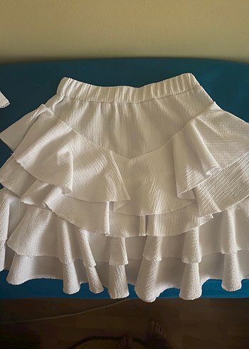 La Şarta Beyaz Fırfırlı Mini Etek - Görsel 2