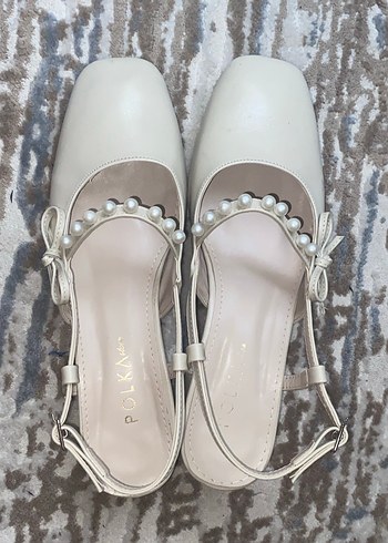 Mary Jane Bej İnci Detaylı Klasik Topuklu Ayakkabı - Görsel 2