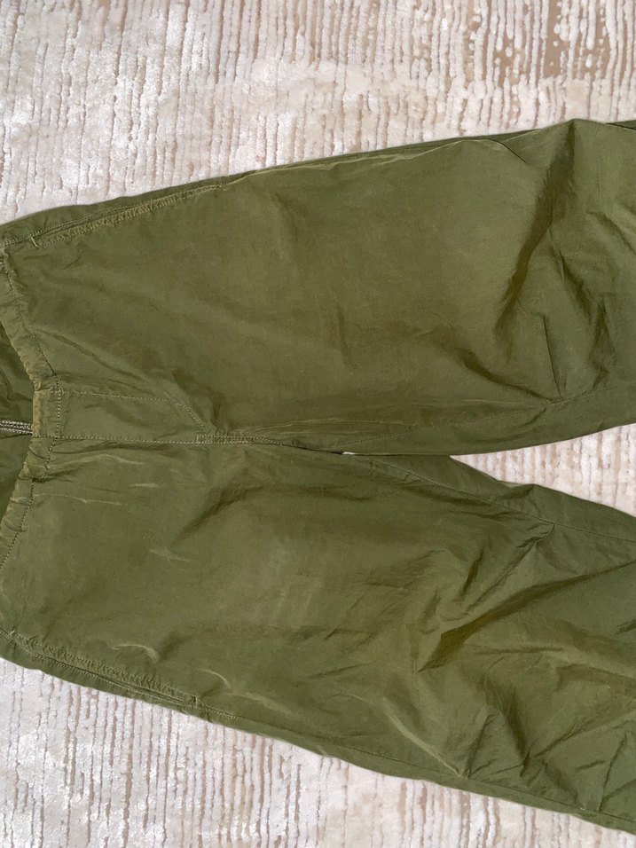 Kadın Koyu Haki Keten Salaş Kumaş Paraşüt Pantolon - Görsel 2