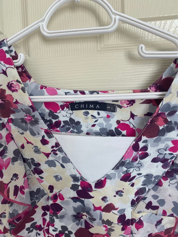 Bohem Vintage V Yaka Renkli Çiçekli Midi Elbise Chima - Görsel 3