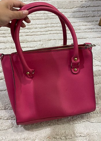  Beden Fermuarlı Pembe Deri Kadın Çanta