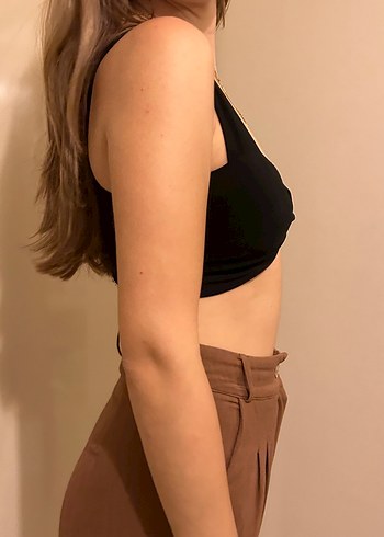 Diğer V Yaka Kısa Siyah Crop Top