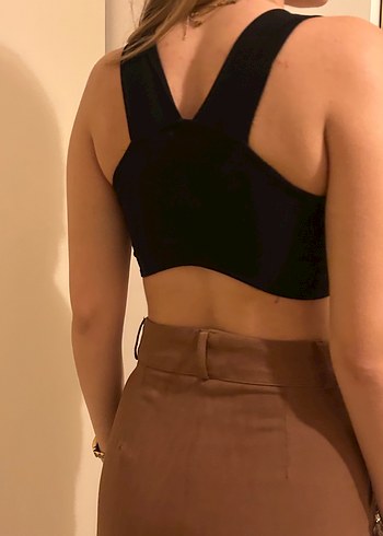 s Beden siyah Renk V Yaka Kısa Siyah Crop Top