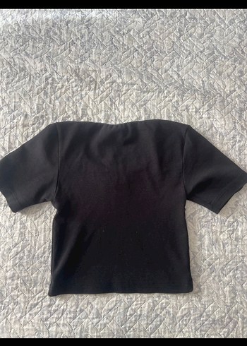 Diğer Siyah Kadın Crop Top, Tek Renk, Kısa Kollu