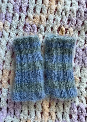 Pastel Renkli parmaksız Örgü Kadın Eldiveni - Görsel 2