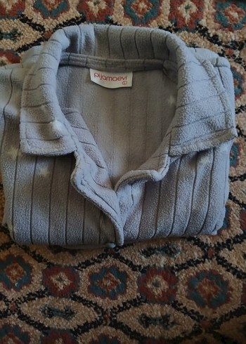 Diğer Gri Bağlama Desenli Uzun Kollu Kadın Pijama Takımı