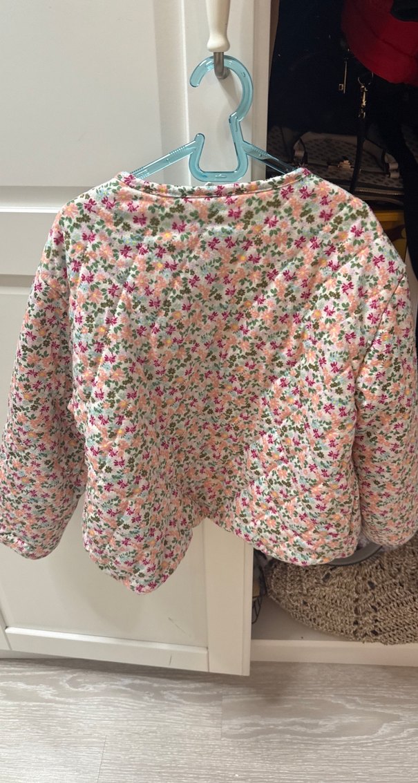 Düğmeli Çiçek Desenli Pamuklu Kız Ceketi - Görsel 3