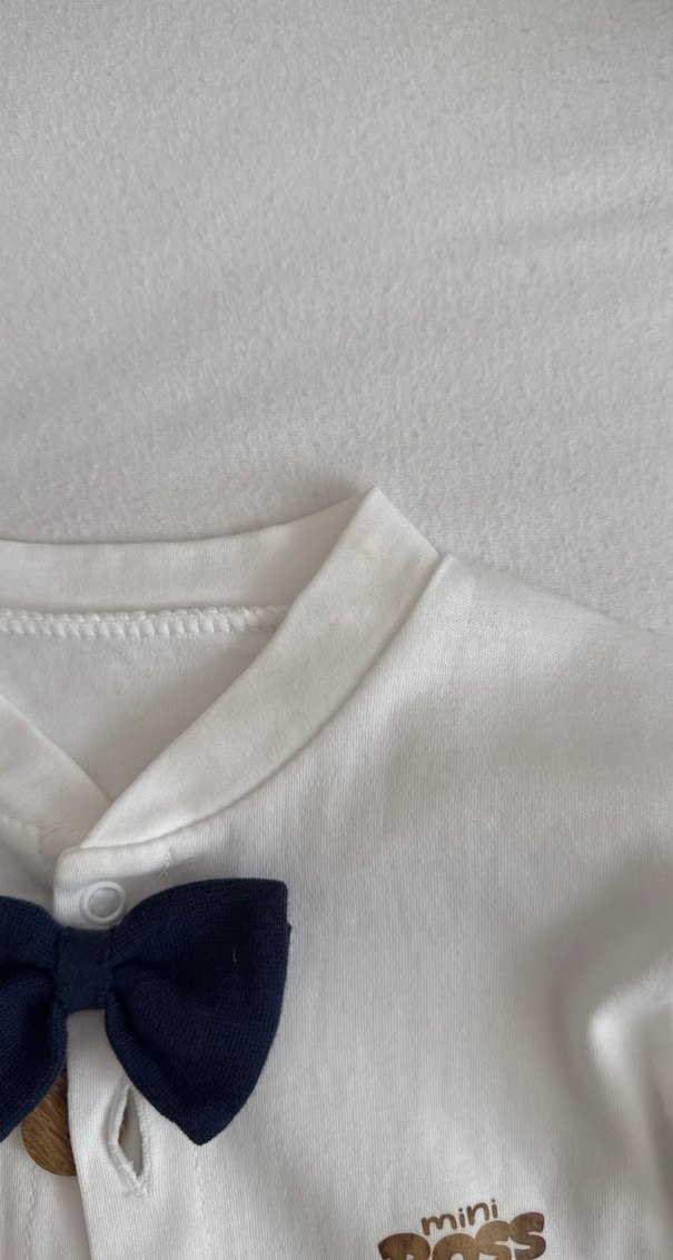Beyaz Pamuklu Erkek Bebek Düğmeli Tulum - Görsel 2