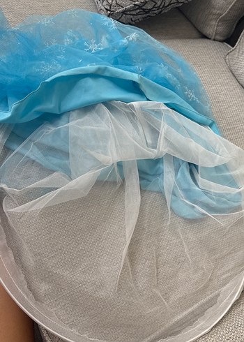 Mavi Kürklü Nakışlı Kız Çocuk Abiye Elbise. Elsa kostümü. - Görsel 5