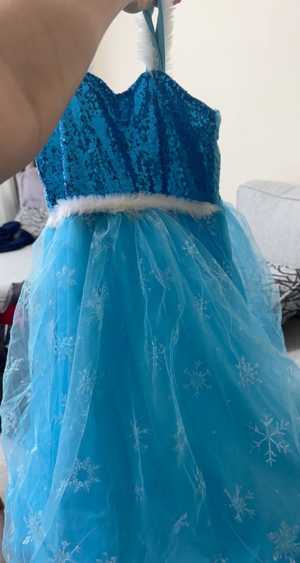 Mavi Kürklü Nakışlı Kız Çocuk Abiye Elbise. Elsa kostümü. - Görsel 3