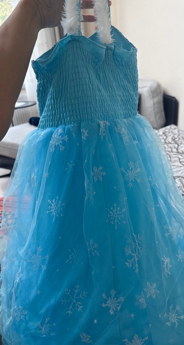 Mavi Kürklü Nakışlı Kız Çocuk Abiye Elbise. Elsa kostümü. - Görsel 2