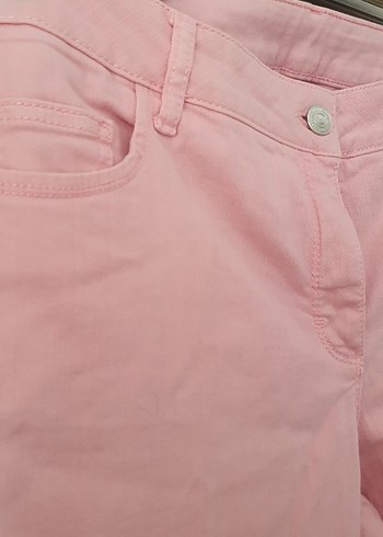 48 Beden pembe Renk Düğmeli Pembe Kadın Keten Pantolon