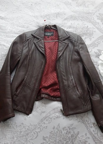 Derimod Bordo Kürklü Biker Deri Ceket