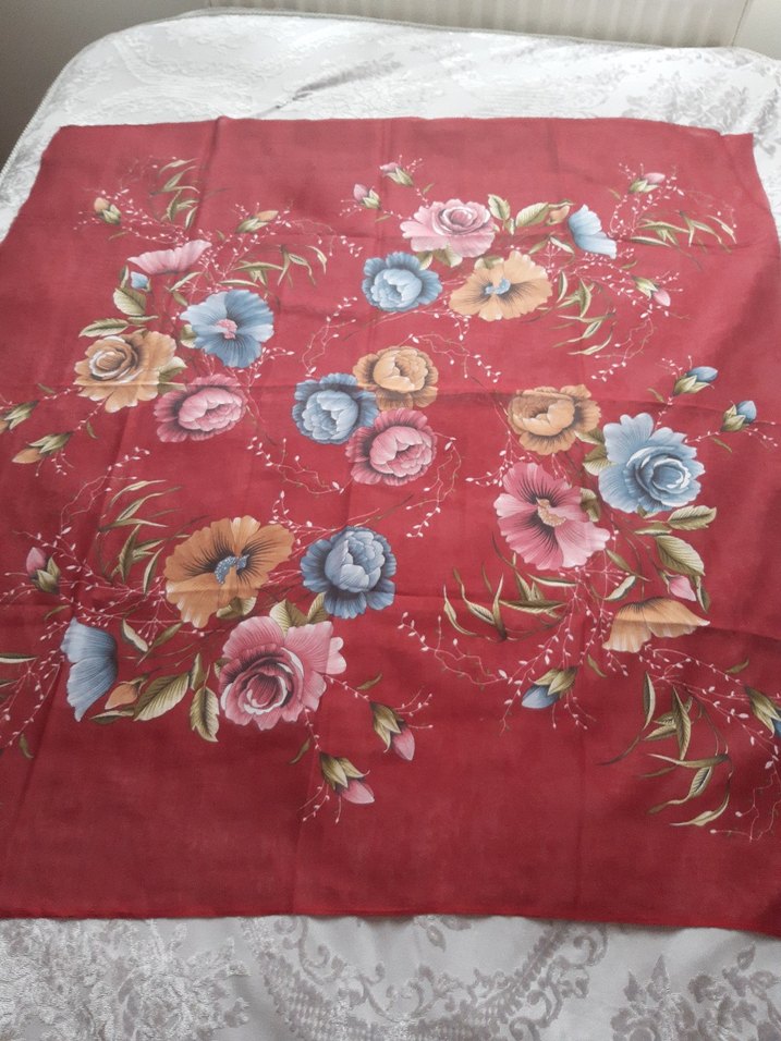 Dantel Detaylı Koyu Kırmızı Bohem Kadın Fuları - Görsel 3