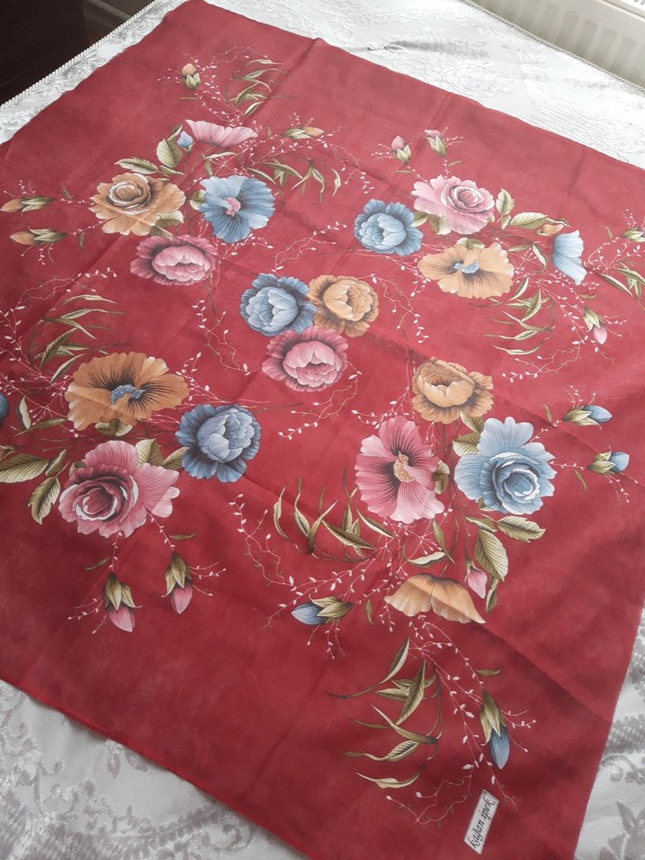 Dantel Detaylı Koyu Kırmızı Bohem Kadın Fuları - Görsel 2