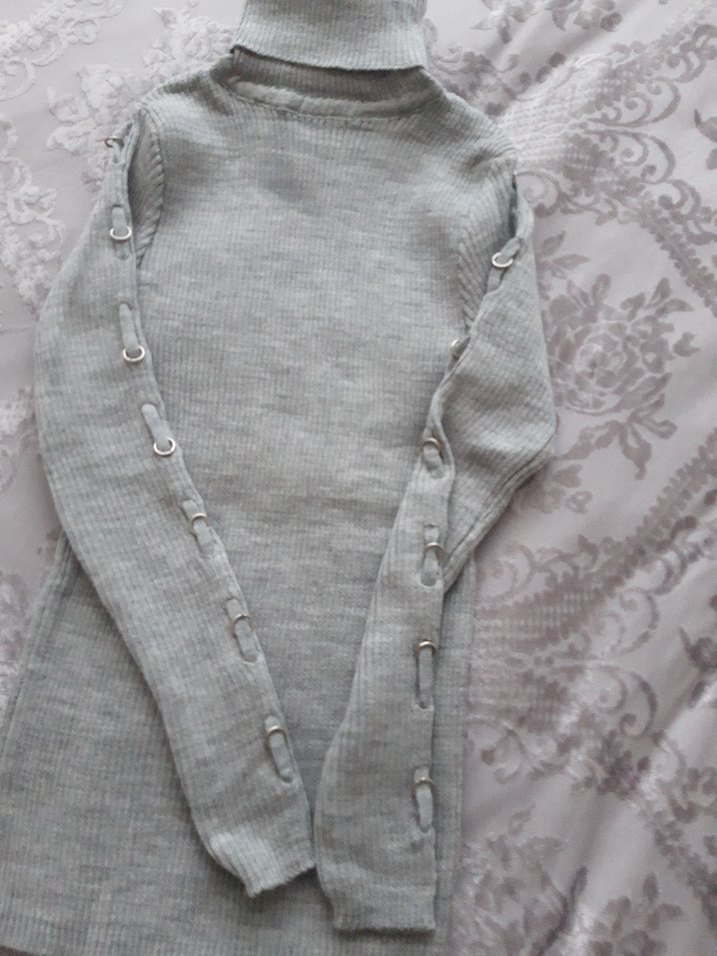 Gri Balıkçı Yaka Kadın Triko Kazak - Görsel 2