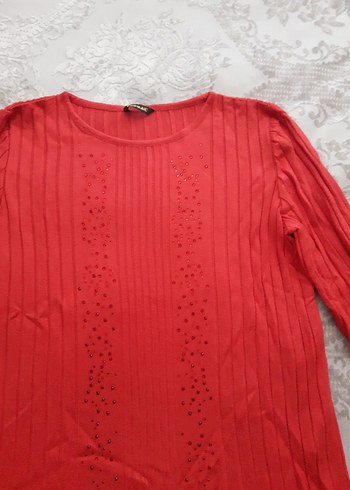 Kırmızı Kadın Triko Uzun Kollu Kazak - Görsel 2