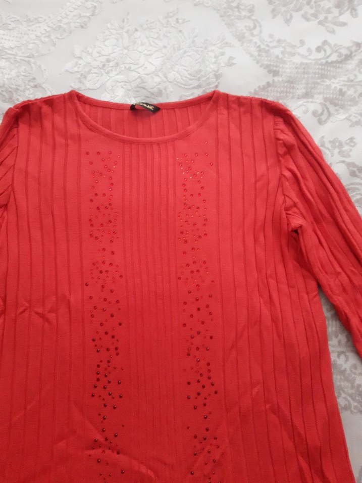 Kırmızı Kadın Triko Uzun Kollu Kazak - Görsel 2