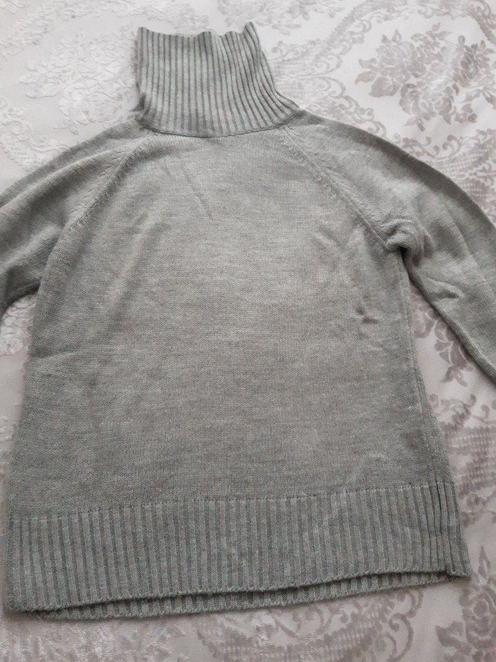 Kadın Gri Boğazlı Uzun Triko Kazak - Görsel 3