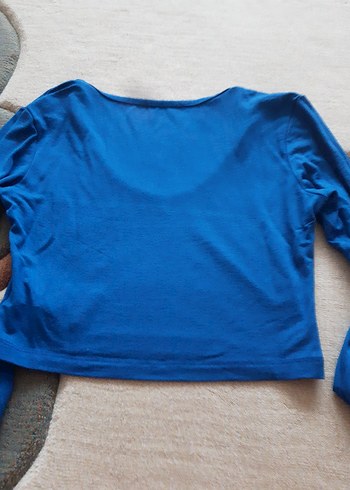 Kadın Mavi Uzun Kollu Crop Bluz - Görsel 4