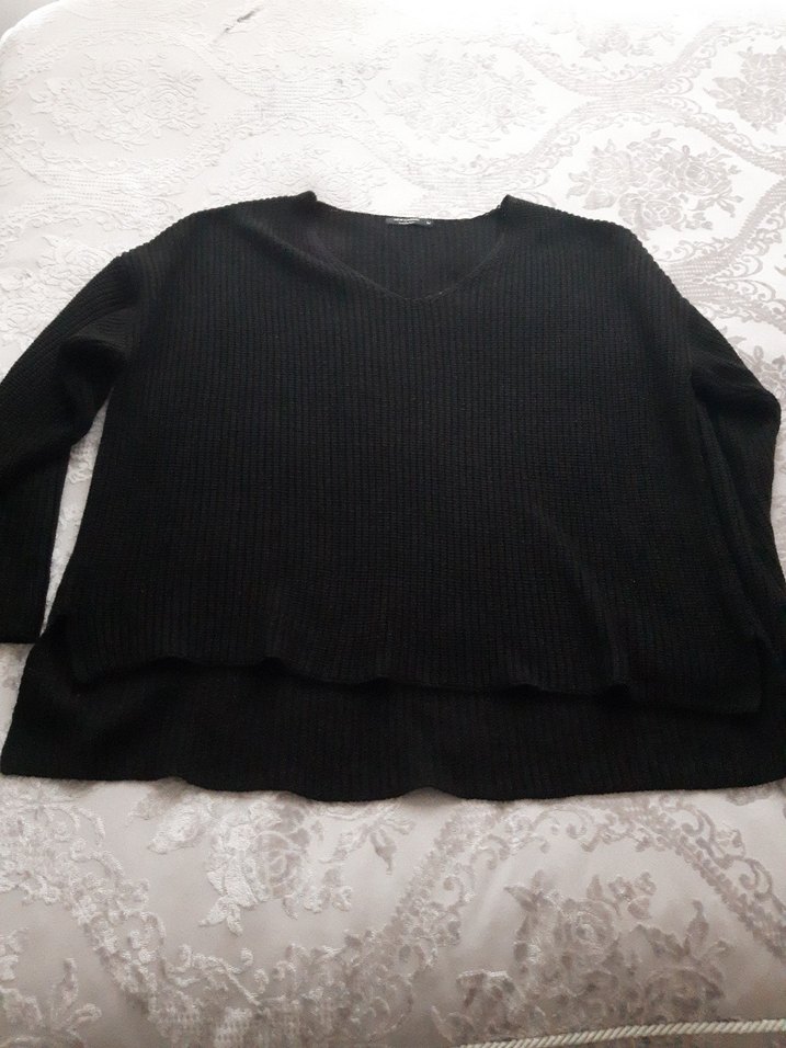 Siyah Kadın Triko Kazak, Uzun Kollu, Salaş - Görsel 3