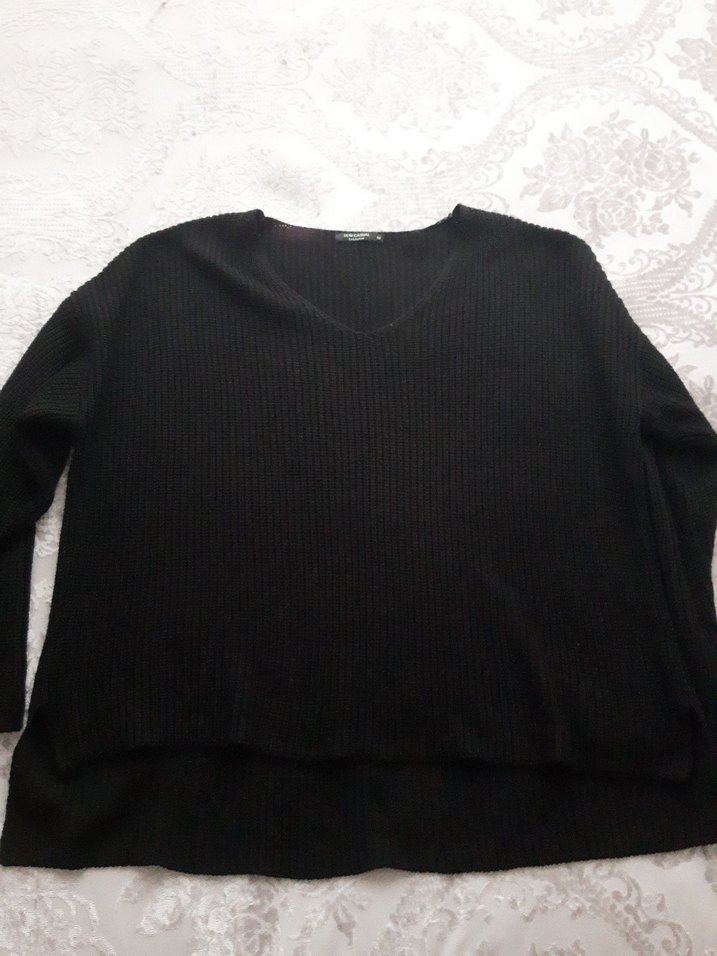 Siyah Kadın Triko Kazak, Uzun Kollu, Salaş - Görsel 5