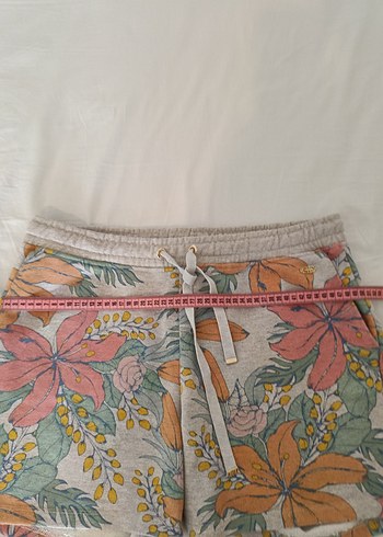 xl Beden camel Renk Bej Çiçek Desenli Bohem Mini Şort