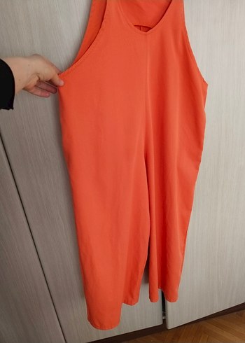 Drapeli Turuncu Saten Tulum - Görsel 4