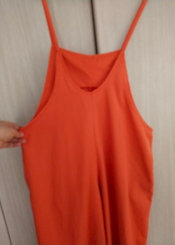 Drapeli Turuncu Saten Tulum - Görsel 2