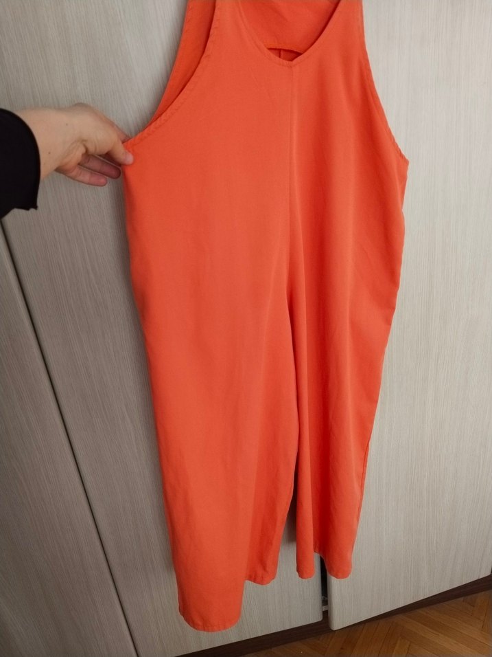 Drapeli Turuncu Saten Tulum - Görsel 4