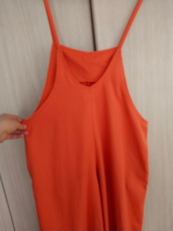 Drapeli Turuncu Saten Tulum - Görsel 2