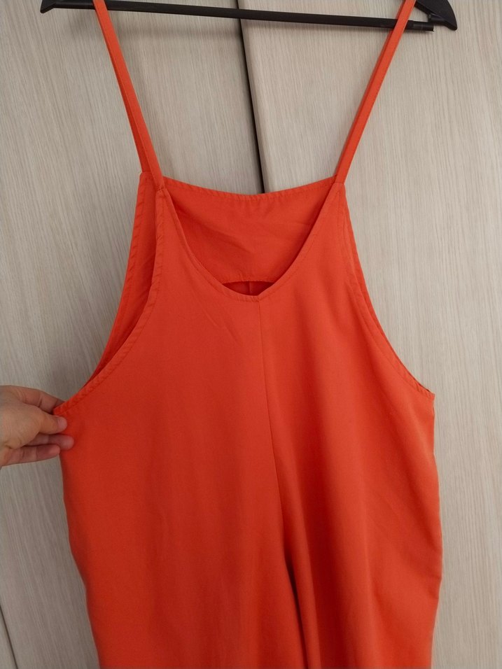 Drapeli Turuncu Saten Tulum - Görsel 3