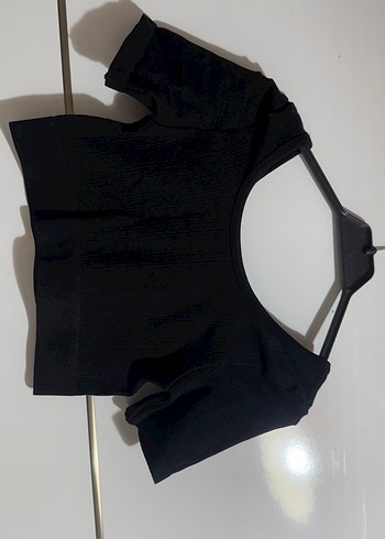 Siyah Kısa Kollu Crop Top - Görsel 5