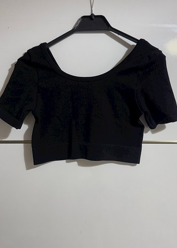 Siyah Kısa Kollu Crop Top - Görsel 4
