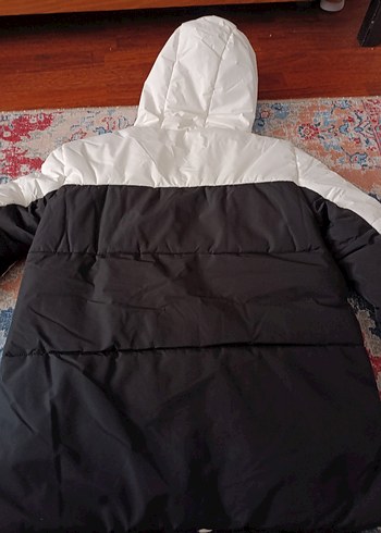 DeFacto 11-12 yaş Siyah Beyaz Kapüşonlu Midi Mont - Görsel 5