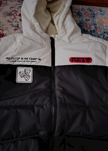 DeFacto 11-12 yaş Siyah Beyaz Kapüşonlu Midi Mont - Görsel 2