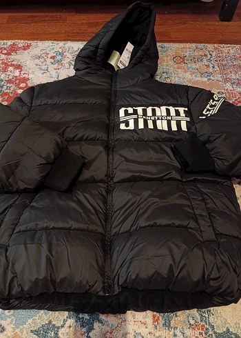 Benetton 11-12 yaş Kapüşonlu Siyah Kışlık Mont