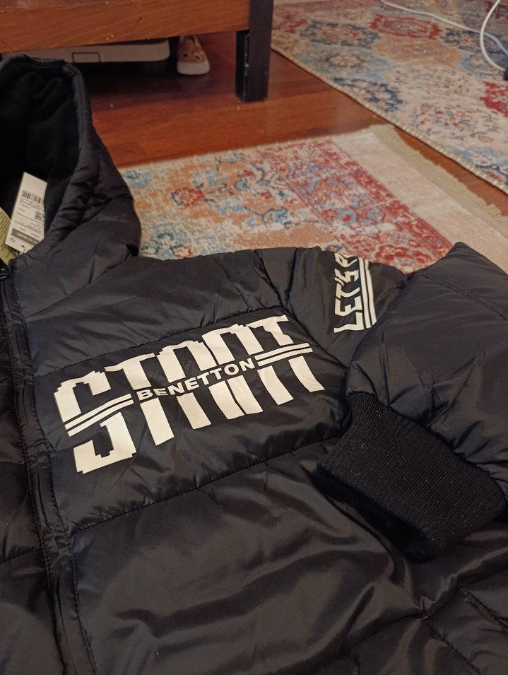 Benetton 11-12 yaş Kapüşonlu Siyah Kışlık Mont - Görsel 2