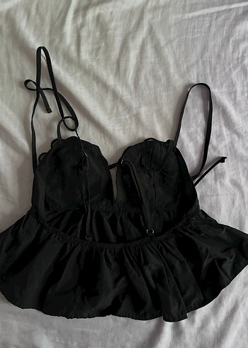36 Beden Nakışlı Siyah Mini Askılı Bustiyer