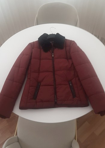 Bordo Kadın Midi Kaban Kürklü Yaka