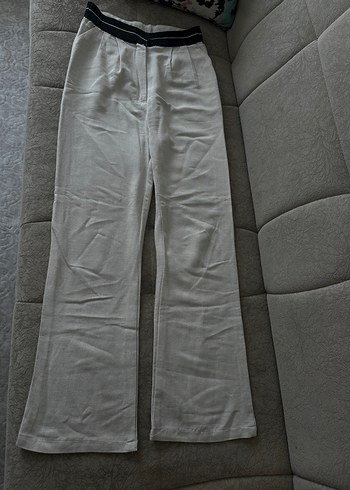 Kadın Keten Beyaz Kemerli Pantolon - Görsel 2